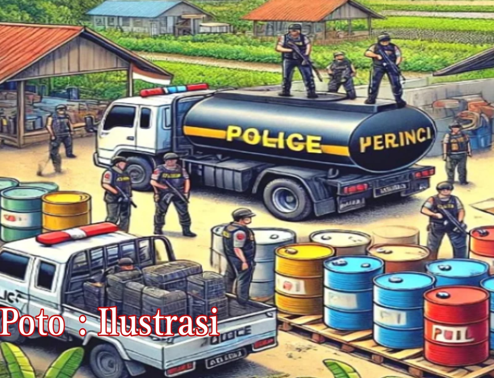 Sindikat Mafia BBM Ilegal Yang Beroprasi Di Wilayah Mutun Di Grebek Tim Gabungan Polri  