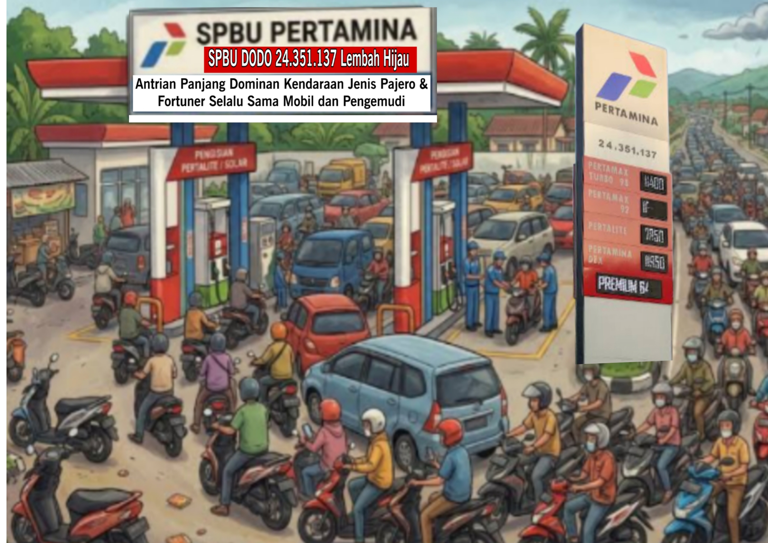 Antrian Kendaraan Pengisian Solar di SPBU 24.351.137 Lembah Hijau Disinyalir Dugaan Kendaraan Pengecor Dibekingi Oknum TNI Insial HD 